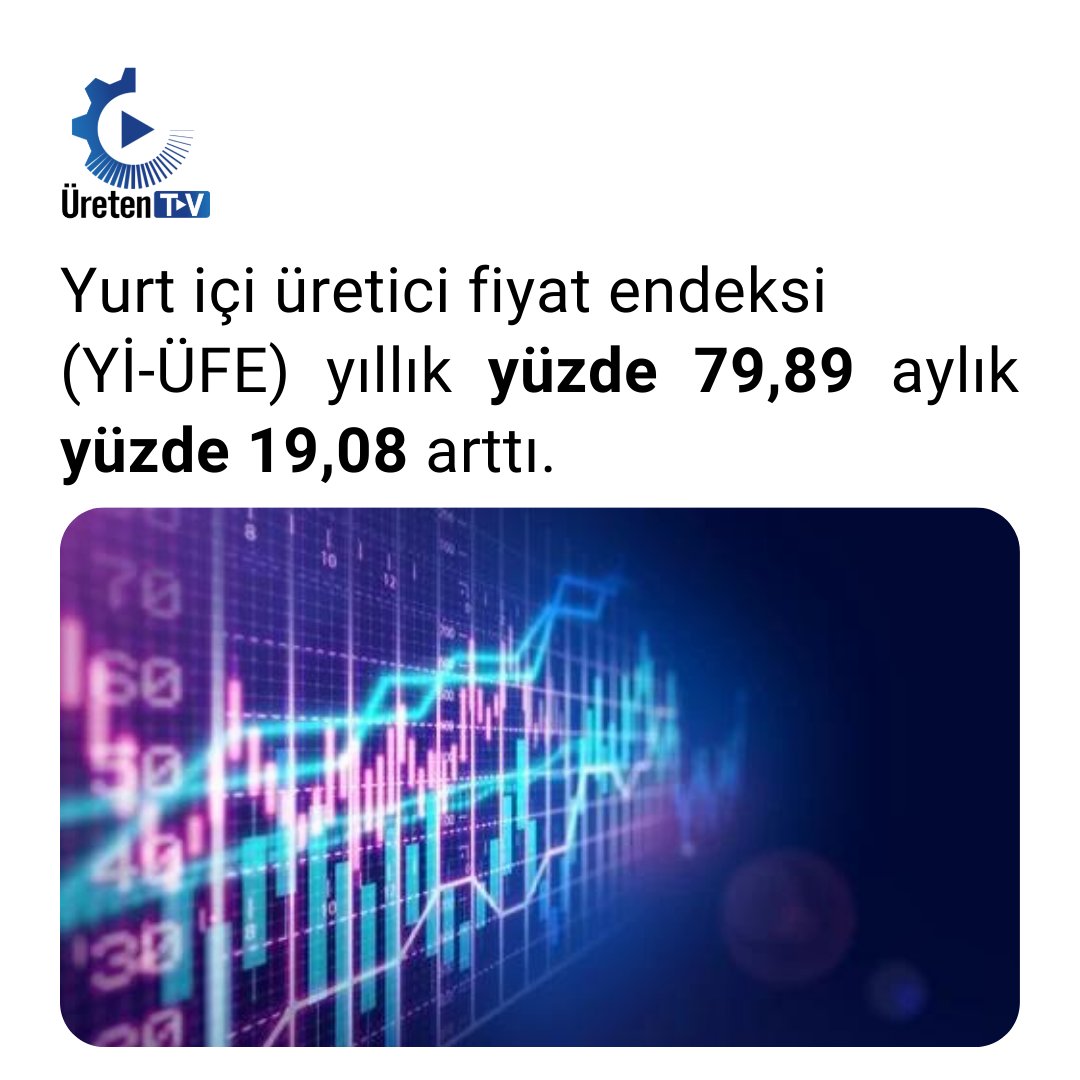 Yurt içi üretici fiyat endeksi (Yİ-ÜFE) yıllık yüzde 79,89 aylık yüzde 19,08 arttı.