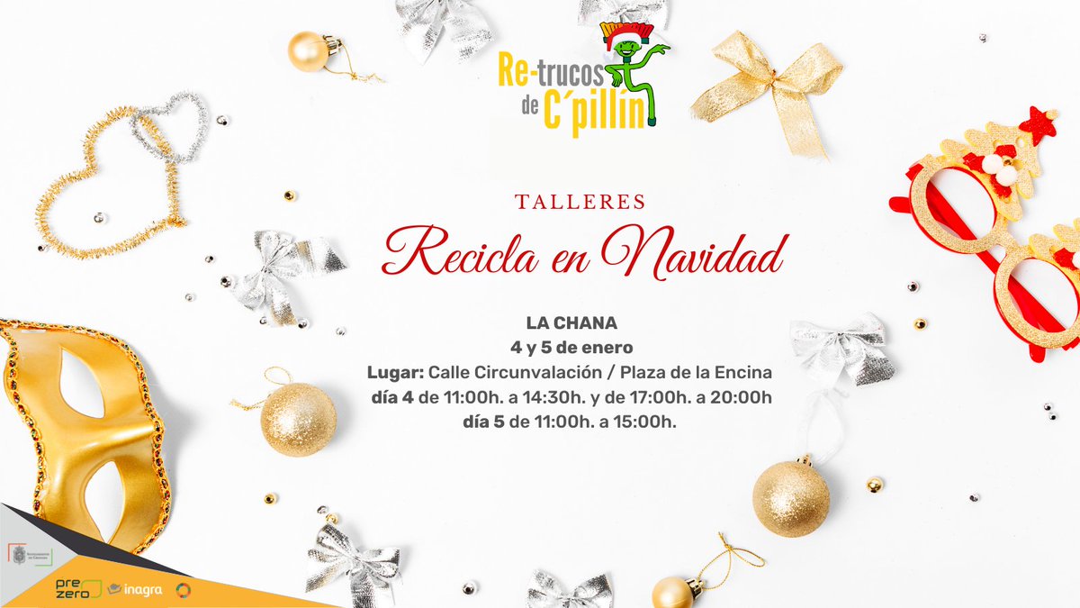 Os recordamos que el 𝗱𝗶́𝗮 𝟰 𝘆 𝟱 se encuentran en 𝐂𝐚𝐥𝐥𝐞 𝐂𝐢𝐫𝐜𝐮𝐧𝐯𝐚𝐥𝐚𝐜𝐢𝐨́𝐧 / 𝐏𝐥𝐚𝐳𝐚 𝐝𝐞 𝐥𝐚 𝐄𝐧𝐜𝐢𝐧𝐚. No te pierdas ningún día 👏

¡Te esperamos! Os dejamos toda la info ☝️

#Granada #GranadaLimpia #Retrucos #Navidad #Reciclaje <a href="/aytogr/">Granada Ciudad</a>  <a href="/aavvchana/">Asociación de Vecinos de La Chana</a>