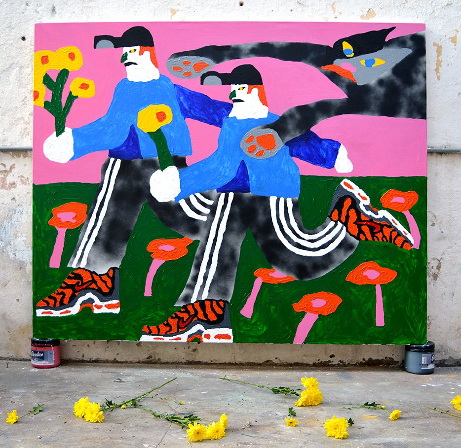 Happy 2022 everyone, full of flowers and bright colors.

"Les voleurs de fleurs" 180cm x 150cm, acrylic on canvas,  2021.

#art #painting #artwork