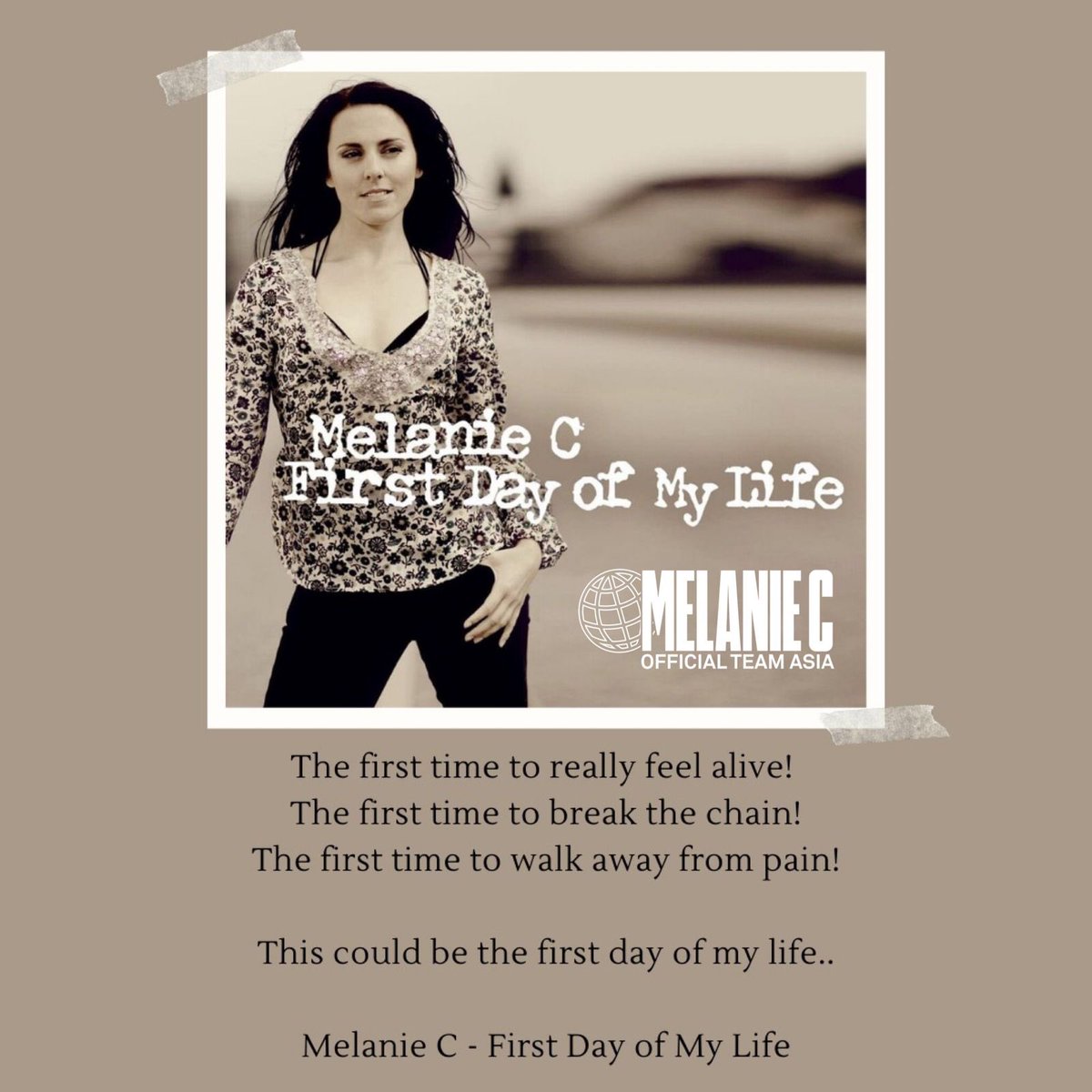 Melanie C - Official ST Asia (@melaniecasiaof) on Twitter photo #SuddenlyMonday
“The first time to really feel alive! The first time to break the chain! The first time to walk away from pain...”
<a href="/melaniecmusic/">Melanie C / Mel C</a> - First Day of My Life
#MelanieC #MelC #BeautifulIntensions #FirstDayofMyLife #SportySpice #TeamMelanieC #TeamSporty #Music #Album #SuddenlyMonday
“The first time to really feel alive! The first time to break the chain! The first time to walk away from pain...”
<a href="/melaniecmusic/">Melanie C / Mel C</a> - First Day of My Life
#MelanieC #MelC #BeautifulIntensions #FirstDayofMyLife #SportySpice #TeamMelanieC #TeamSporty #Music #Album