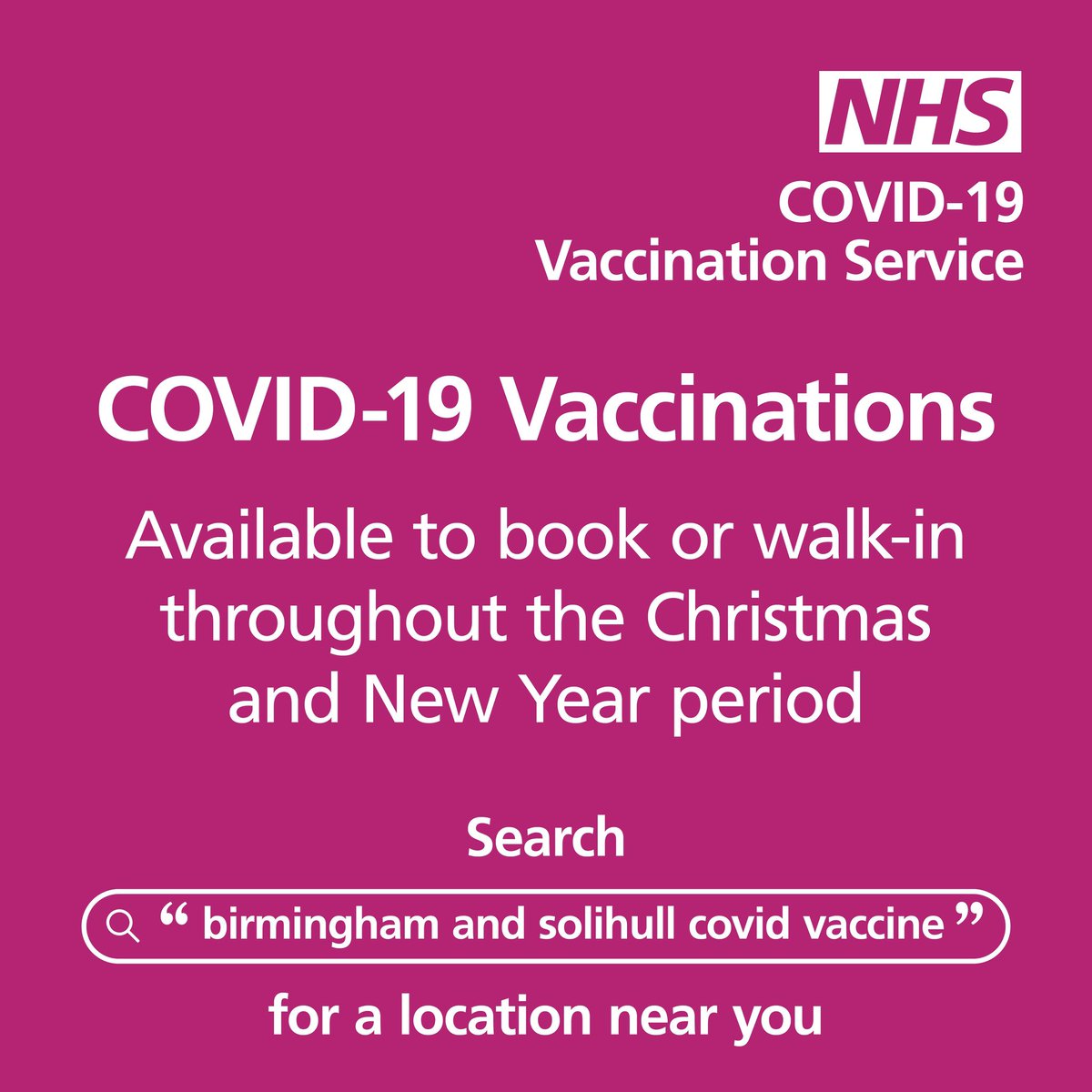 Roll up, roll up (literally!) We have an additional Covid Vaccination Centre @AVFCOfficial Football Ground Holte Suite from Monday 3rd January-Sunday 9th January open 09.30-15.00. No appointment necessary. Just make your way there and get your vital first, second or booster jab.