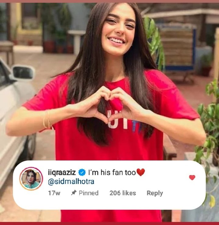 AnamAli07's tweet photo. Pakistani actress #iqraaziz also fan of @SidMalhotra 
#SidharthMalhotra #sunochanda #khudaaurmohabbat3  ❤✨ https://t.co/OAmZP8IHry