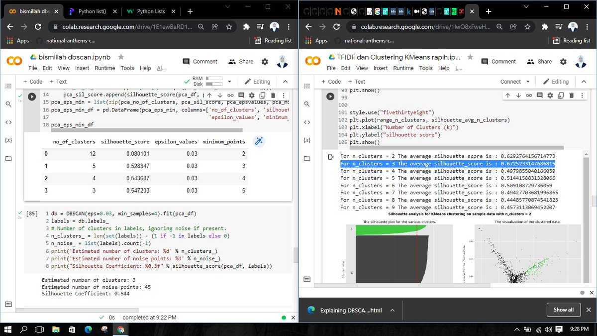 lunafyy's tweet image. Mata udah panas, tapi tinggal visualisasi cluster yang dbscan. Huaa 😵 #TextClustering #TextMining #Python