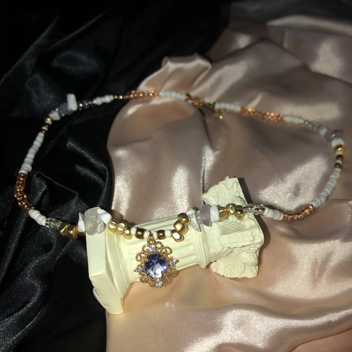 Beaded necklace with Princess Jewel Charm &amp; Natural Stone
-inspired by Alissa’s Phone Strap
This design request was made from : 
Asyiqin