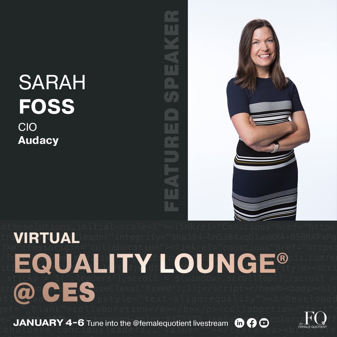 Excited to join the <a href="/femalequotient/">The Female Quotient</a> in the virtual #EqualityLounge at <a href="/CES/">CES</a>! Tune in as we exchange ideas about building cultures of belonging, gender equity, and recruiting — and retaining — women in big tech. Hope to see you there! RSVP here: bit.ly/3s3VN2Y