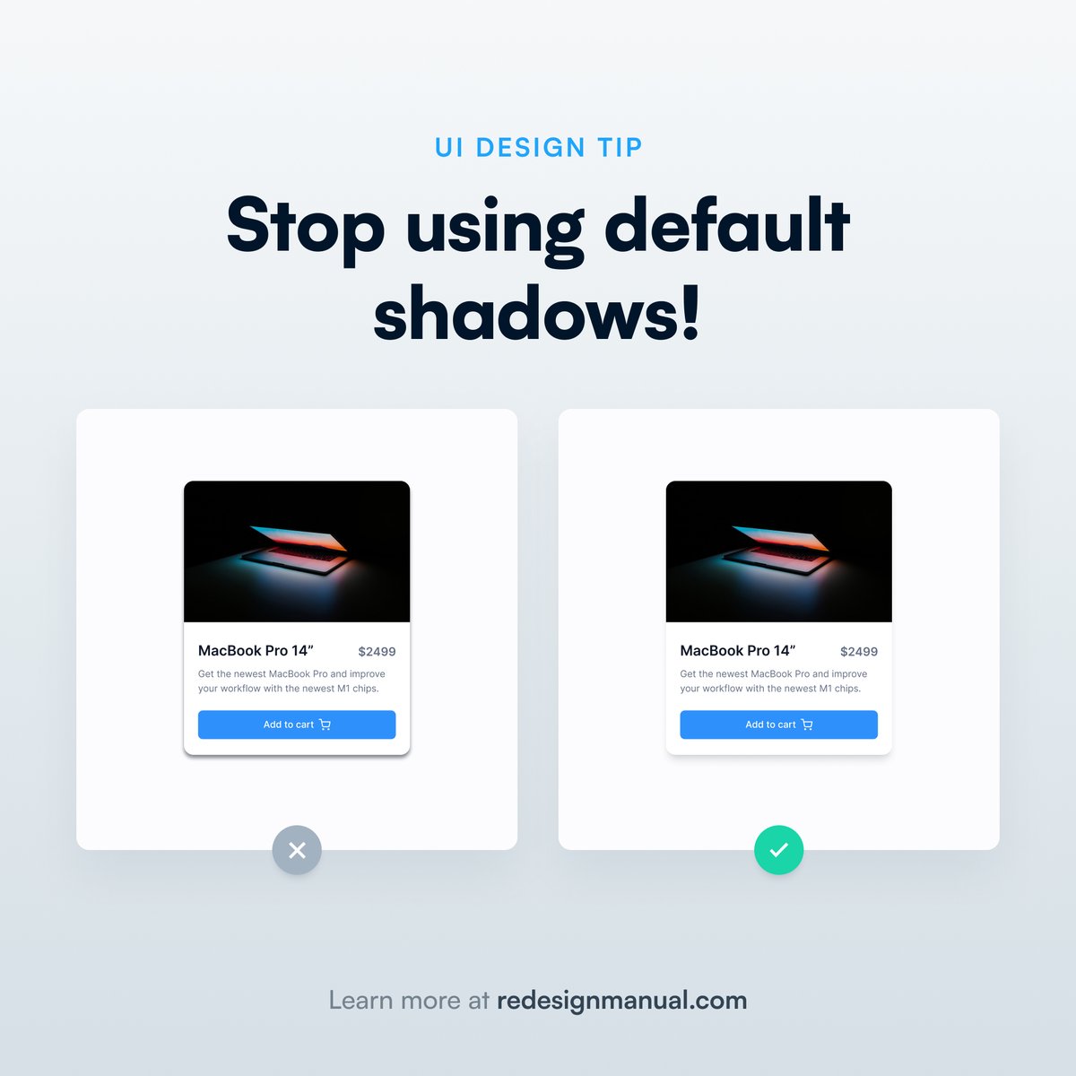 UI Design Tip ✨

Please stop using default shadows!

They look dirty and harsh. Just reducing the opacity and increasing the blur should do the trick.

#uidesigntip #designtip