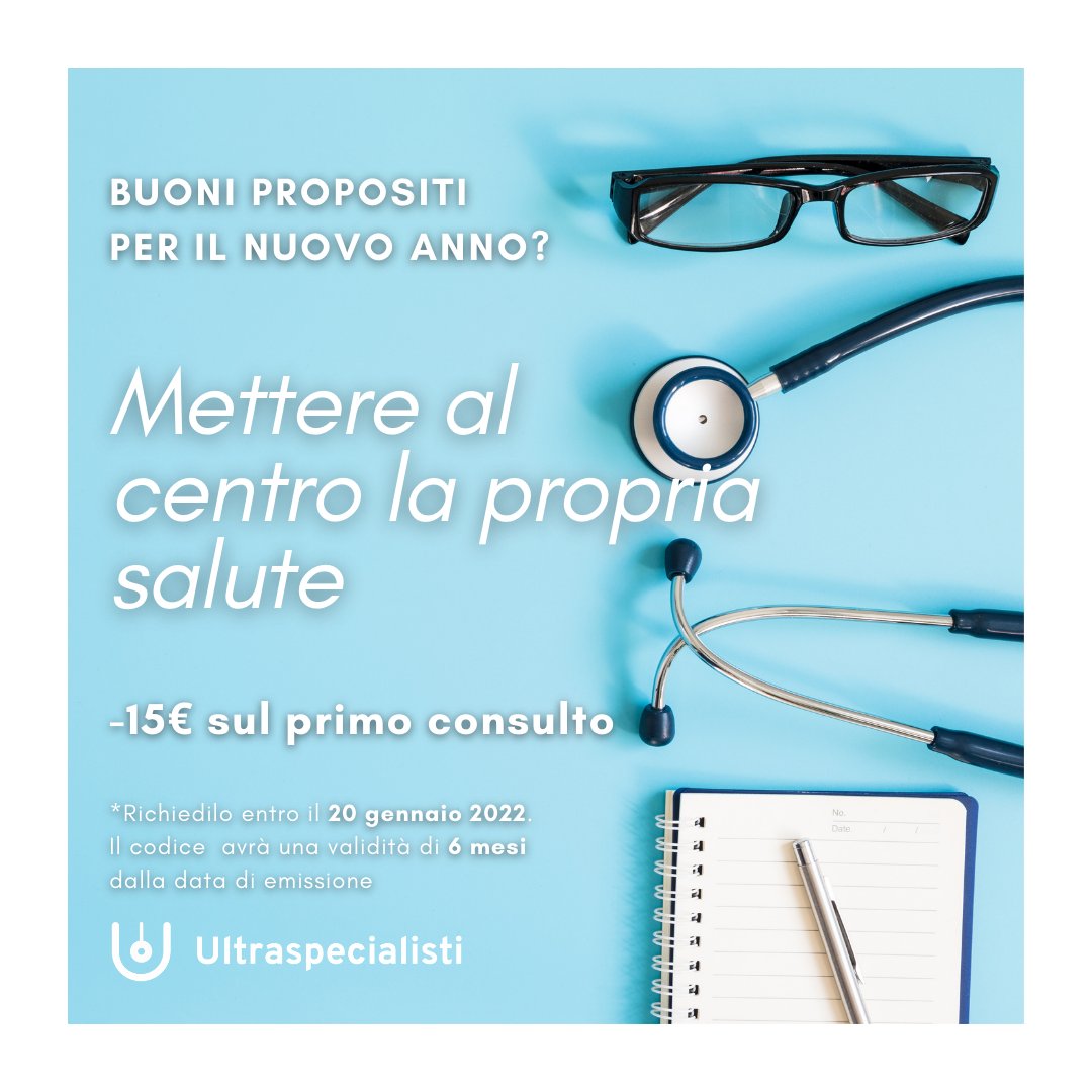 Il 2022 è iniziato 🎉 non rimandare l'appuntamento con la tua #salute: entro il 20 gennaio 2022 invia una mail a pazienti@ultraspecialisti.com per ricevere il codice sconto da usare sul tuo primo consulto online sulla nostra piattaforma di #telemedicina, valido 6 mesi.