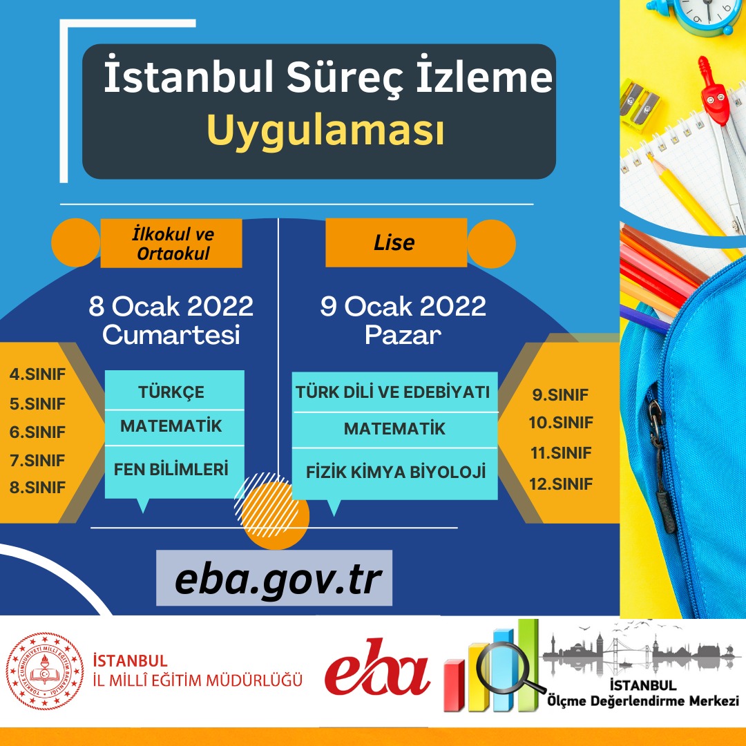 İstanbul Süreç İzleme Uygulaması Eğitim Bilişim Ağı (EBA) üzerinden çevrim içi gerçekleşecek.
<a href="/tcmeb/">Millî Eğitim Bakanlığı</a> <a href="/memleventyazici/">Levent Yazıcı</a>