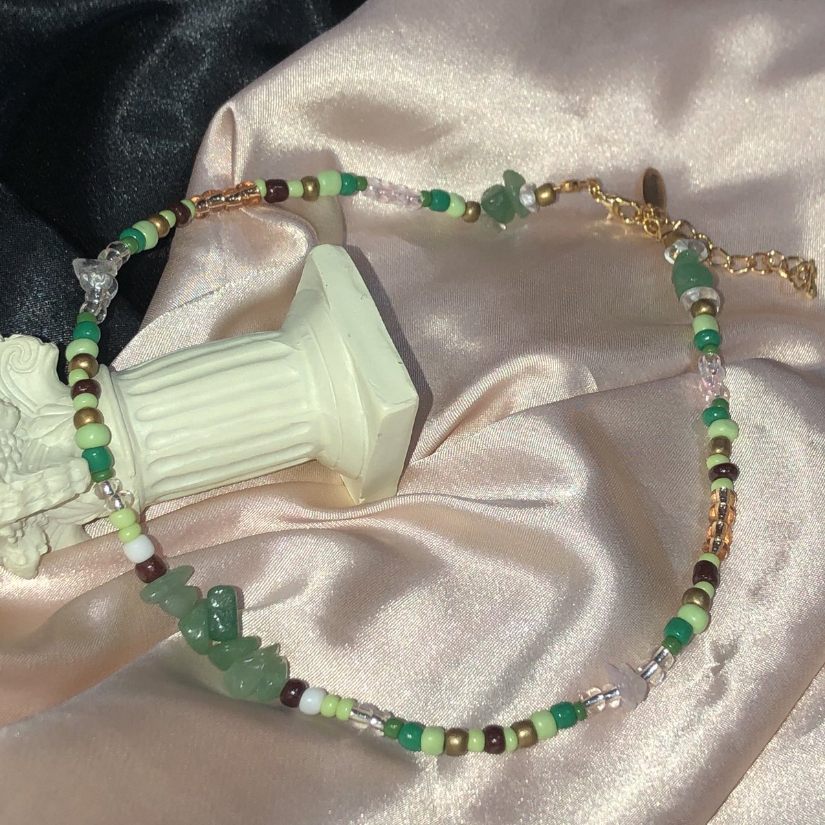 Beaded Chocker with Natural Stone  35cm 
-inspired by Norlida’s beaded mask chain 
This design request was made from Nanachos