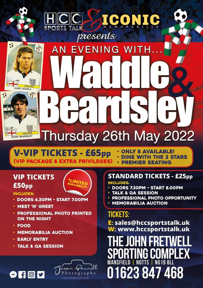 🙏PLEASE CHECK OUT THIS FANTASTIC EVENT.
WE ARE PROUD TO TEAM UP WITH <a href="/memorabiliaicon/">Iconic Memorabilia</a> AND BRING YOU  #ENGLANDLEGENDS MAGIC <a href="/chriswaddle93/">Chris Waddle</a>
&amp; PETER PEDRO BEARDSLEY LIVE AT @JohnFretwellcom
TICKETS ON SALE NOW
ALL DETAILS ARE ON THE POSTER 
hccsportstalk.uk/shop