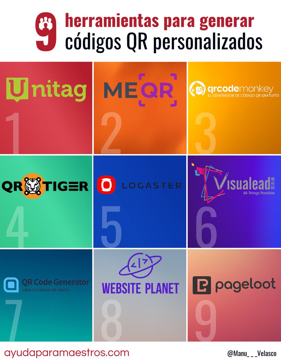 9 herramientas para generar códigos QR personalizados. 👉 ayudaparamaestros.com/2021/12/9-herr…