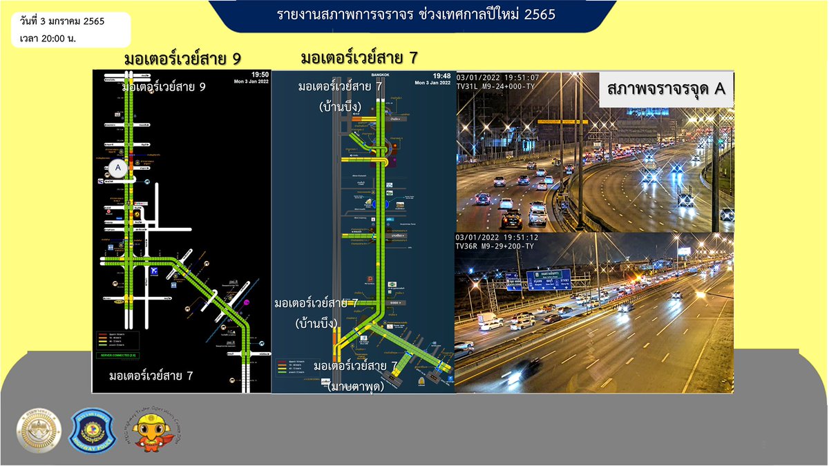 สภาพจราจรบนถนนสายหลัก และมอเตอร์เวย์ เวลา 22.00 น.