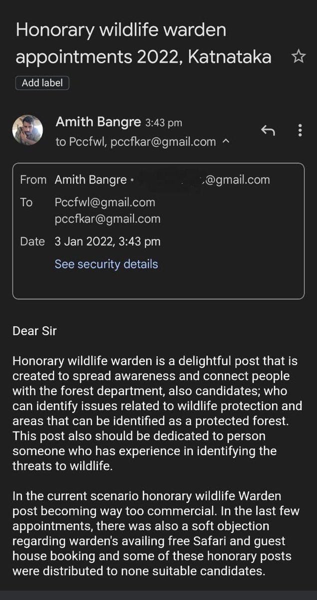 wildencounters_'s tweet photo. Latter to PCCF/head of forest Karnataka, regarding Honorary wildlife warden appointments. @aranya_kfd @CMofKarnataka 
#wildlife 
Kindly repost and make it reach! https://t.co/AT7CFVl6dY