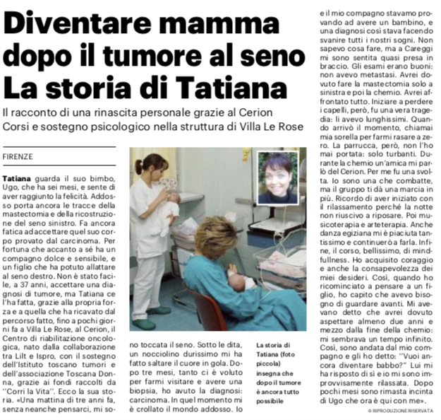 Corrilavita's tweet photo. Al #Cerion (Centro di Riabilitazione Oncologica) di #VilladelleRose - nato dalla collaborazione tra @LiltFirenze e ISPRO e con il sostegno di CORRI LA VITA - succedono storie bellissime come quella di Tatiana, curata per un #cancroalseno, e ora mamma di Ugo <3 https://t.co/dkMJxiQETx