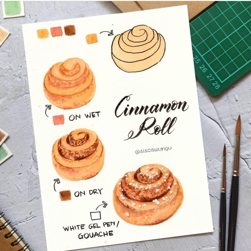 Good morning! I can almost smell the cinnamon rolls in this tutorial by @siscawungu!⁠
.⁠
.⁠
.⁠
.⁠
.⁠
⁠
#watercolorchallenge #watercolorprompt #watercolortutorial #watercolor101  #journaleveryday #doodleideas #doodling #easywatercolor  #watercolorideas #paintingideas