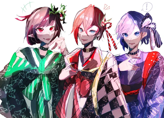 新春🎀組。
 ※衣装捏造
 #ツイステファンアート 
 #twstファンアート 