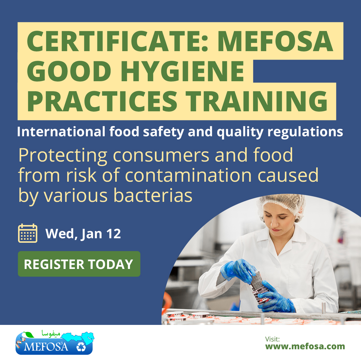 MEFOSA_SARL's tweet photo. Register to attend the GHP training covering the minimum sanitary and hygiene practices for your food processors

✔️Acquire the skills needed to implement international food safety regulations
☝️  https://t.co/fTb74LWQgV https://t.co/HzR8ZgtHxh