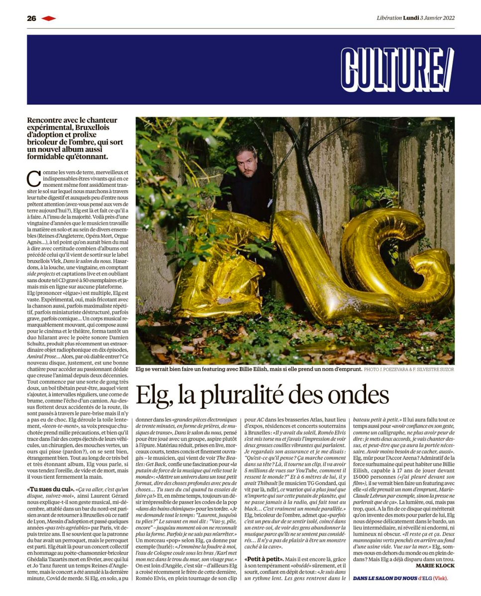 Èlg's @amiral_prose latest album featuring today in <a href="/libe/">Libération</a> 🖖