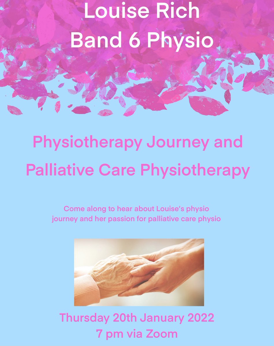 We hope you all had a great winter break.
On Thursday 20th January @ 7 pm we have a zoom talk by Louise Rich. Louise will talk about her physio journey and palliative care Physiotherapy. Sign up via our SUBU page, we are looking forward to seeing you there.