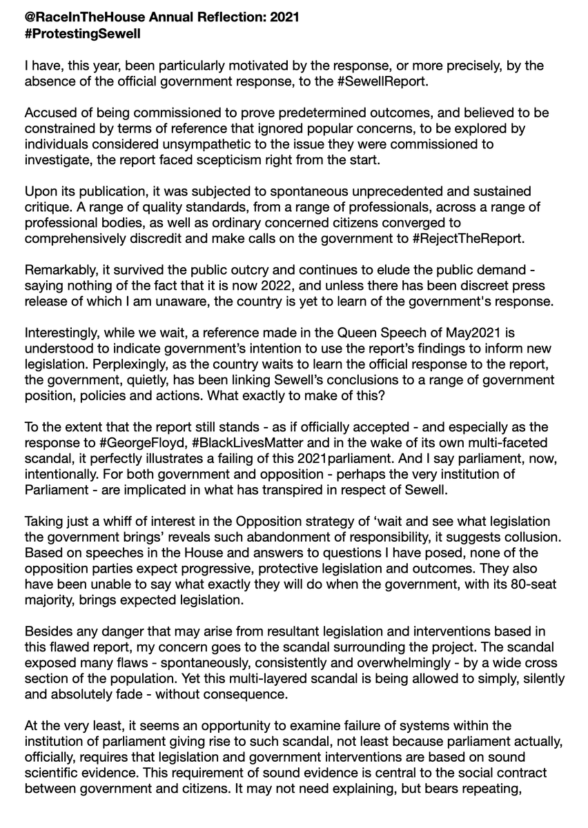 patwaprofessa's tweet photo. Alerting all whove been in touch re #SewellReport ⬇️
also submitting to CabinetOffice
before next step
1st in series tbc…
Feel free to quote; REMEMBER to CITE

Dr Jacqui Stanford @RaceInTheHouse
RaceInTheHouse Annual Reflection: 2021
#ProtestingSewell

@TheHouseMag
@rrunsworth https://t.co/waX3LS1Pws