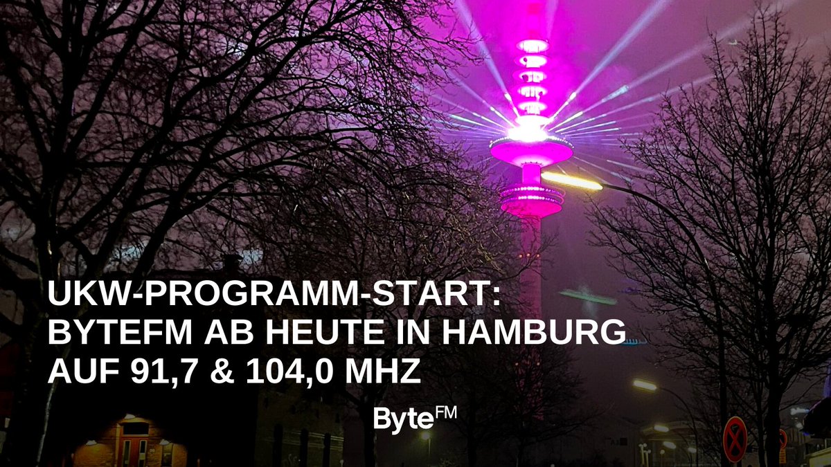 ByteFM's tweet photo. Seit heute um 13 Uhr sendet #ByteFM in #Hamburg auf #UKW auf den Frequenzen 91,7 und 104,0 Mhz. 🥳
→ https://t.co/tsBpdy6QQd https://t.co/Dj6IzYzAvb