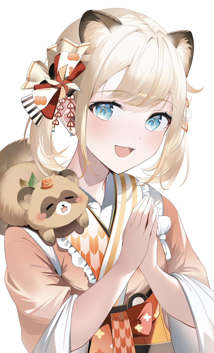 kazama iroha 1girl japanese clothes animal ears kimono blonde hair white background blue eyes  illustration images