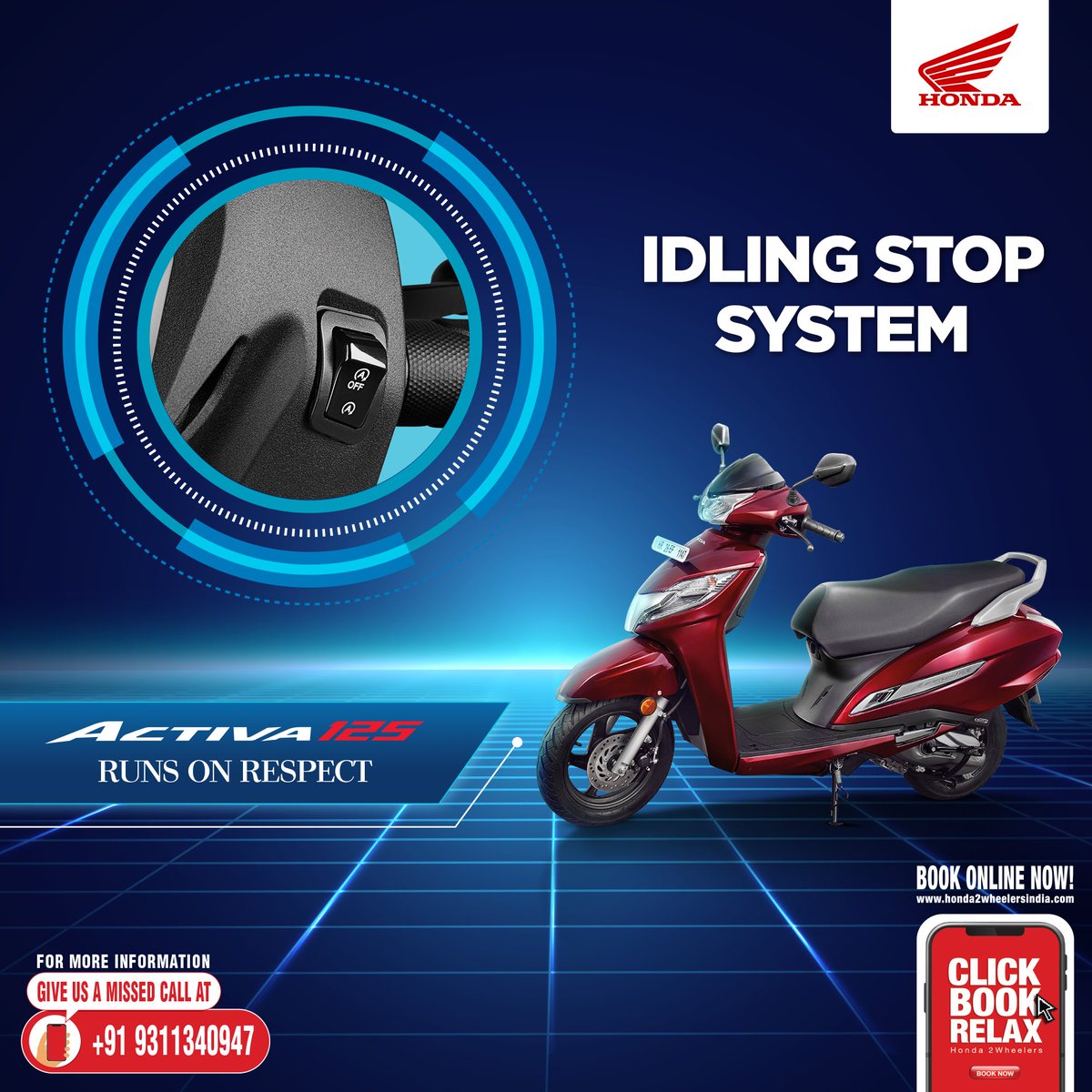 honda2wheelerin's tweet photo. Eliminate wasteful fuel consumption with the Idling Stop System in the Activa 125 that switches off the engine at traffic lights. For more information, please give us a missed call on +919311340947 or visit https://t.co/1z2KUrYbH4. #Honda #Activa125 #RunsOnRespect https://t.co/O1SDBT70aI
