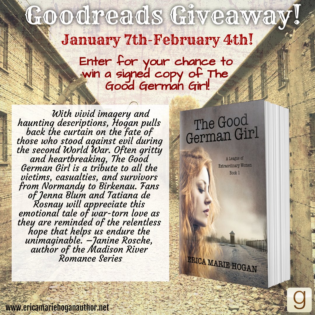 EricaHogan316's tweet photo. Goodreads Giveaway!!

Stop by Goodreads this Friday, January 7th and enter to win a copy of The Good German Girl!

Add it to your to-read list to receive a notification when the giveaway starts: https://t.co/tm5oZUgjCv
#goodreads #Giveaways #HistoricalFiction https://t.co/iY2YzhzHFc