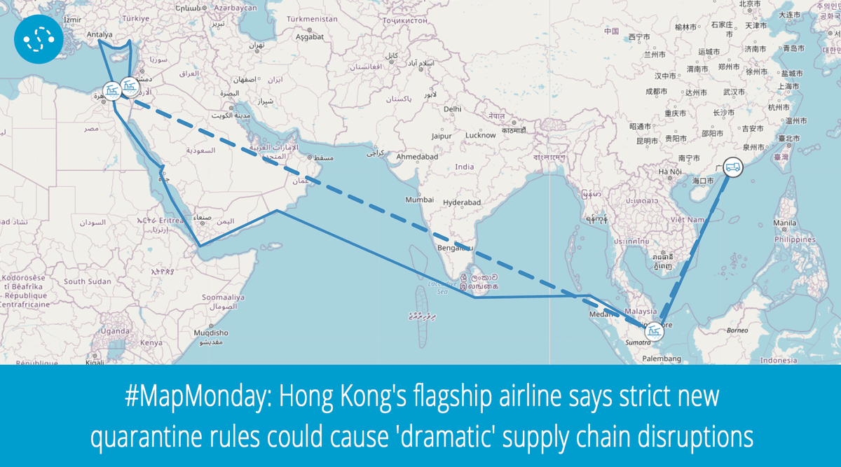 shipitto's tweet photo. It's #MapMonday again at https://t.co/Gh5gx7LNkO: #HongKong's flagship airline says strict new quarantine rules could cause 'dramatic' supply chain disruptions. Will shippers change mode of transport?
More on @CNN https://t.co/G4xLsRkefT
Start taking control of your #SupplyChain! https://t.co/4NAkMY4uNk