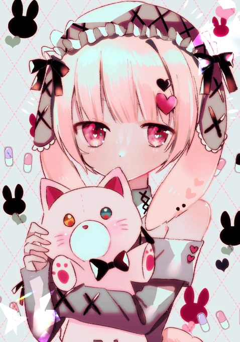 黒×ピンクうさ耳ショタ