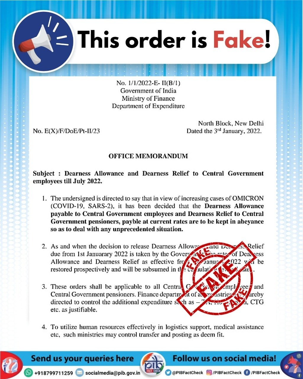 PIB Fact Check on Twitter "A Fake order issued in the name of the