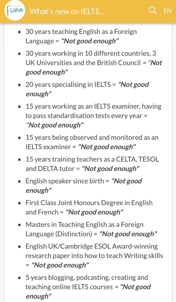 A student saw all my ‘bio stuff’ and asked me to provide evidence that I had passed the IELTS test (to prove that I’m qualified to teach him 😐). I offered to take the test if he pays £190 + a day’s lost earnings + travel. Haven’t heard back. app.getbeamer.com/ieltswithfiona… #ielts #tefl