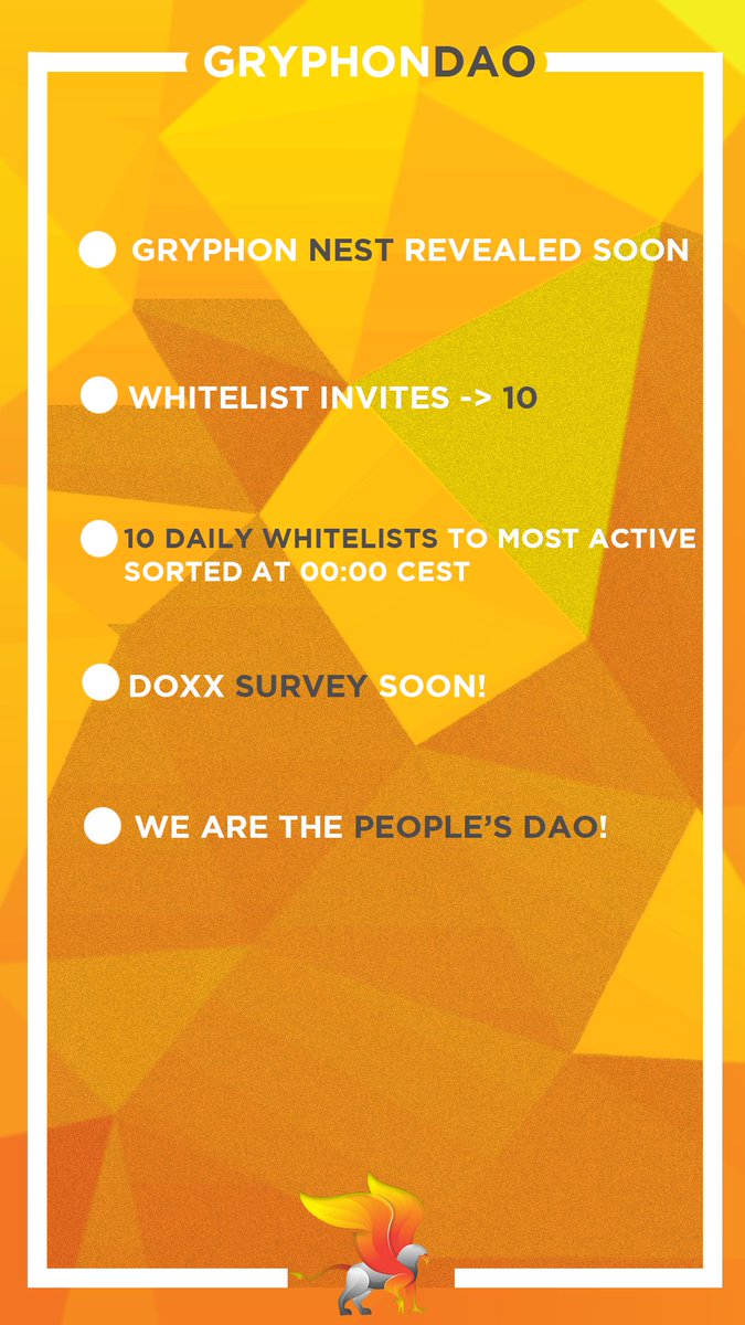 GryphonDao's tweet photo. "The only way of discovering the limits of the possible is to venture a little way past them into the impossible." We are the fastest ever growing dao in one day, thank you for making the impossible possiblle.

1 Whitelist spot is to be given to a lucky member who tags 3 friends! https://t.co/BQb1XXnZ3W