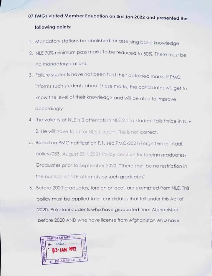 DWMOfficial's tweet photo. The demands of FMG's that have been forwarded to Pakistan Medical Commission Islamabad through member education PMC.
#InjusticeOfPMC https://t.co/m7ZVuSt2zu