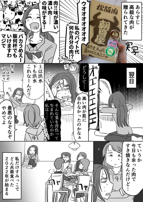 書き初め実録漫画「高い肉」 