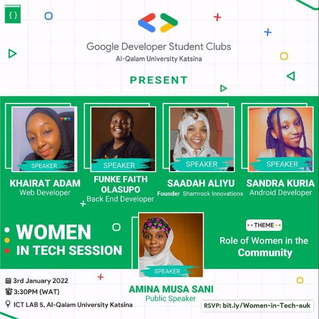 First speaking engagement of the year😍, I am delighted to be a speaker alongside <a href="/IAmSoosy/">Sa'adat Aliyu 💫</a>
<a href="/sandykuria/">Sandra</a> @khairy__a at <a href="/Dscauk/">DSC Al-Qalam university katsina</a> 

#womeninstem #tech
