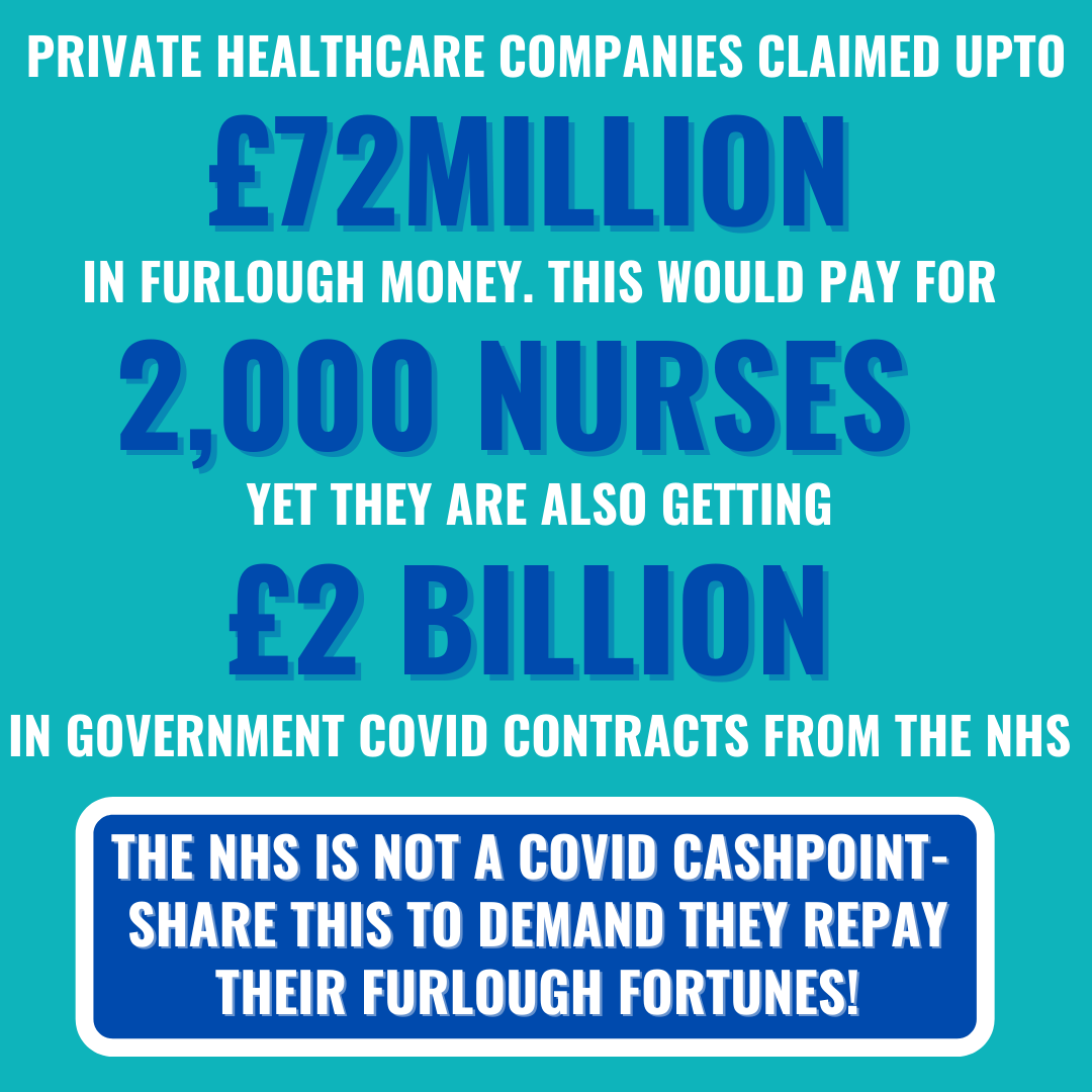 stellacreasy's tweet photo. Hey @sajidjavid and @RishiSunak - I heard you BOTH praise @spectator for handing back furlough money. Have you asked your friends in private healthcare to do the same? @CHPIthinktank data how these companies treating NHS as a covid cashpoint! RT if you agree they should repay! https://t.co/At6mSEe8xk
