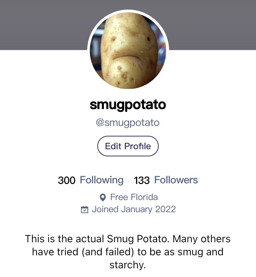 PotatoSmug's tweet photo. Leave Twitter for greener pastures! #GETTR #gettrmas #GETTRisBetter #GETTRdone https://t.co/s44wIkpyyb