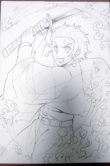 友人のお子に描いた初描きの炭治郎。5万年ぶりにアナログした 