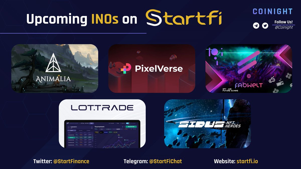 🌟StartFi Has Announced INO Schedule in January!

🔎Check out the upcoming projects here:
@Animalia_token 
@pixelverse1 
@FabweltToken
@WLOCT
@galaxy_sidus 

💡More Information:
startfi.io/launchpad