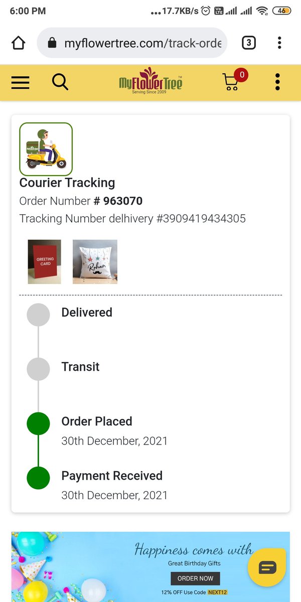 __gari13__'s tweet photo. @myflowertreemft @myflowertree1 
Why this order is not given the required concern of update and travel?
And why no one is picking call at customer care?
Also if I'd made a certain payment for early delivery isn't that product meant to be delivered at the provided date by you??? https://t.co/ysZ0USHQvR