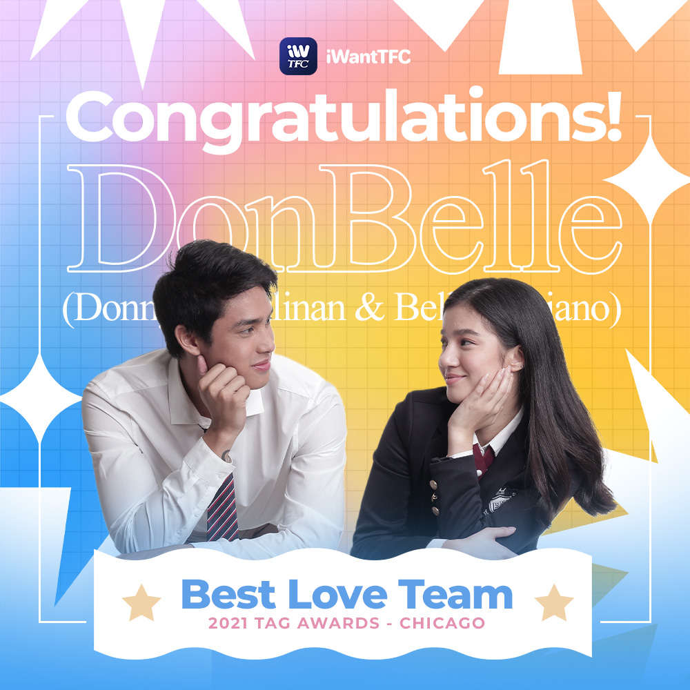 ofc_iwant's tweet photo. Congratulations, #DonBelle! For winning as Best Love Team at the 2021 Tag Awards - Chicago! 👏👏👏

@donnypangilinan @bellemariano02 https://t.co/GFigiUzoot
