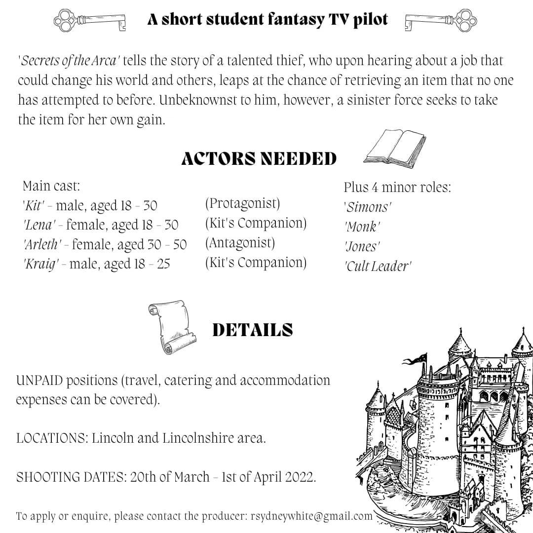 licentia_prod's tweet photo. While we are putting the final touches to our showreel project...production for our graduation project starts!!

'Secrets of the Arca' will be a fantasy TV pilot, following the mystery of the missing Arca and those on a quest to seek it

#film #castingcall #filmmaking #TV #UoL https://t.co/jGAz1nx8hC