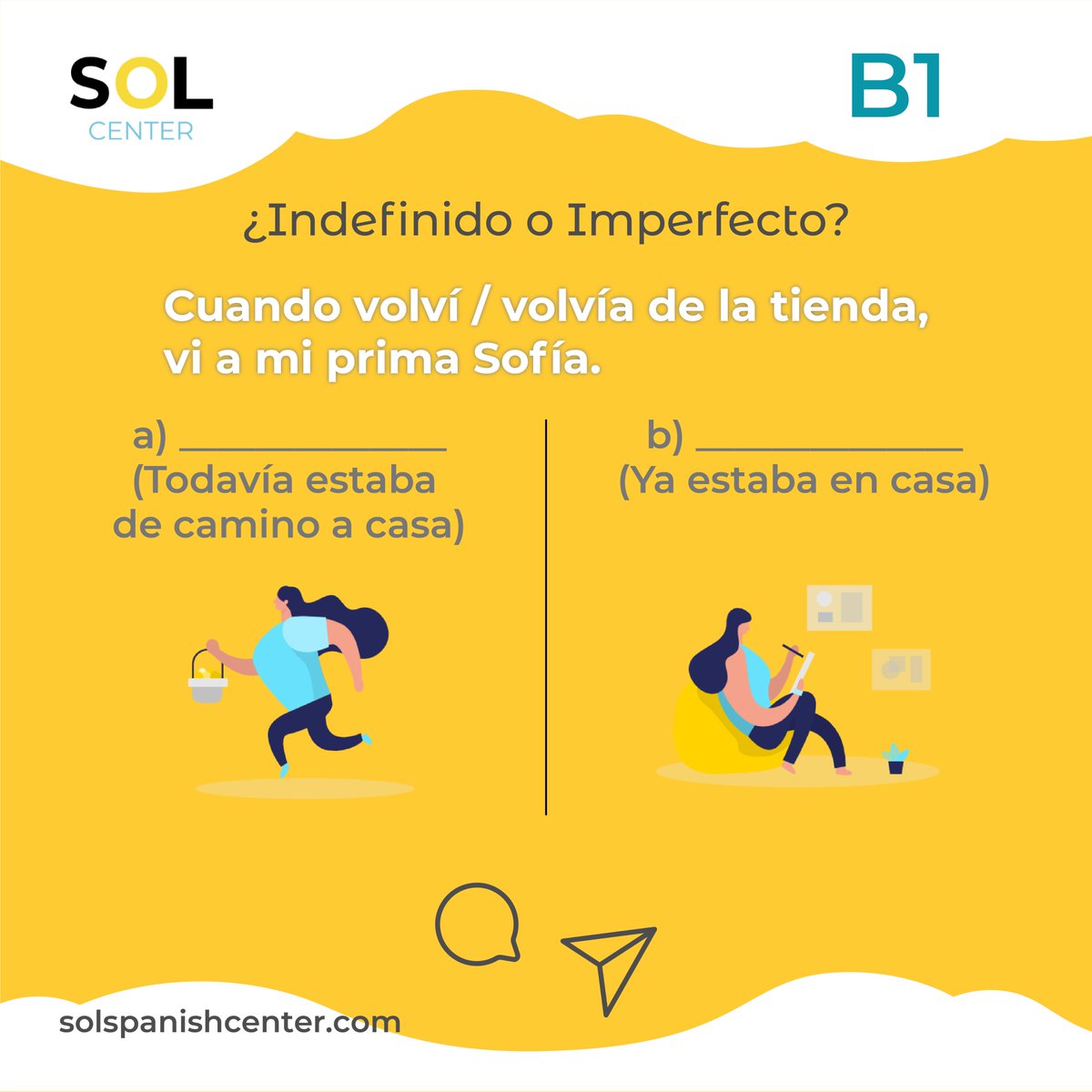 solcentersp's tweet photo. 🇬🇧 Do you know the difference between imperfecto and indefinido? Let's see!                                                                                                               
🇪🇸 ¿Sabéis la diferencia entre imperfecto e indefinido? ¡Vamos a ver! #Spanish https://t.co/IPFD8NbCCS