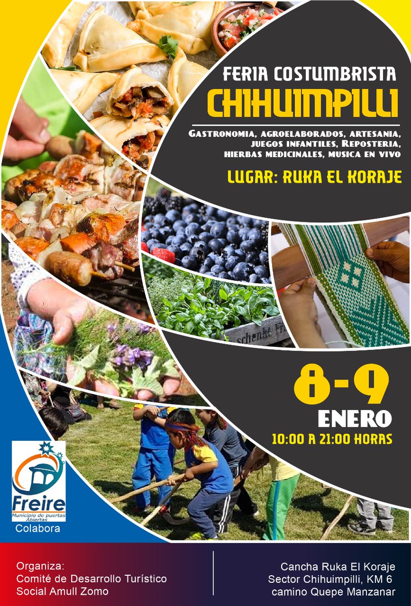 Este fin de semana  comenzamos con las ferias campestres, el próximo 8 y 9 de enero en el sector Chihuimpilli cancha Ruka el  Koraje camino Quepe Manzanar. GASTRONOMÍA, ARTESANÍA, SHOW ARTÍSTICO.