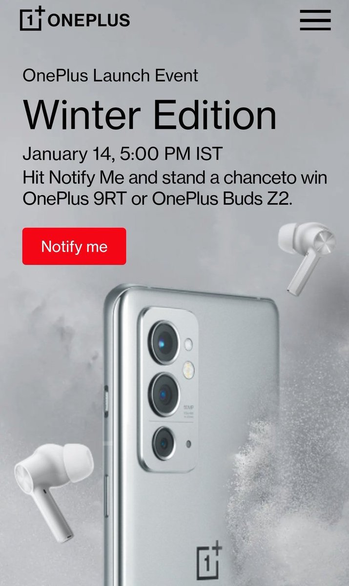 TechFactsRafee's tweet photo. #OnePlus9RT & #OnePlus #BudsZ2 launching in India on 14th January. https://t.co/Nxxk5LTJb8