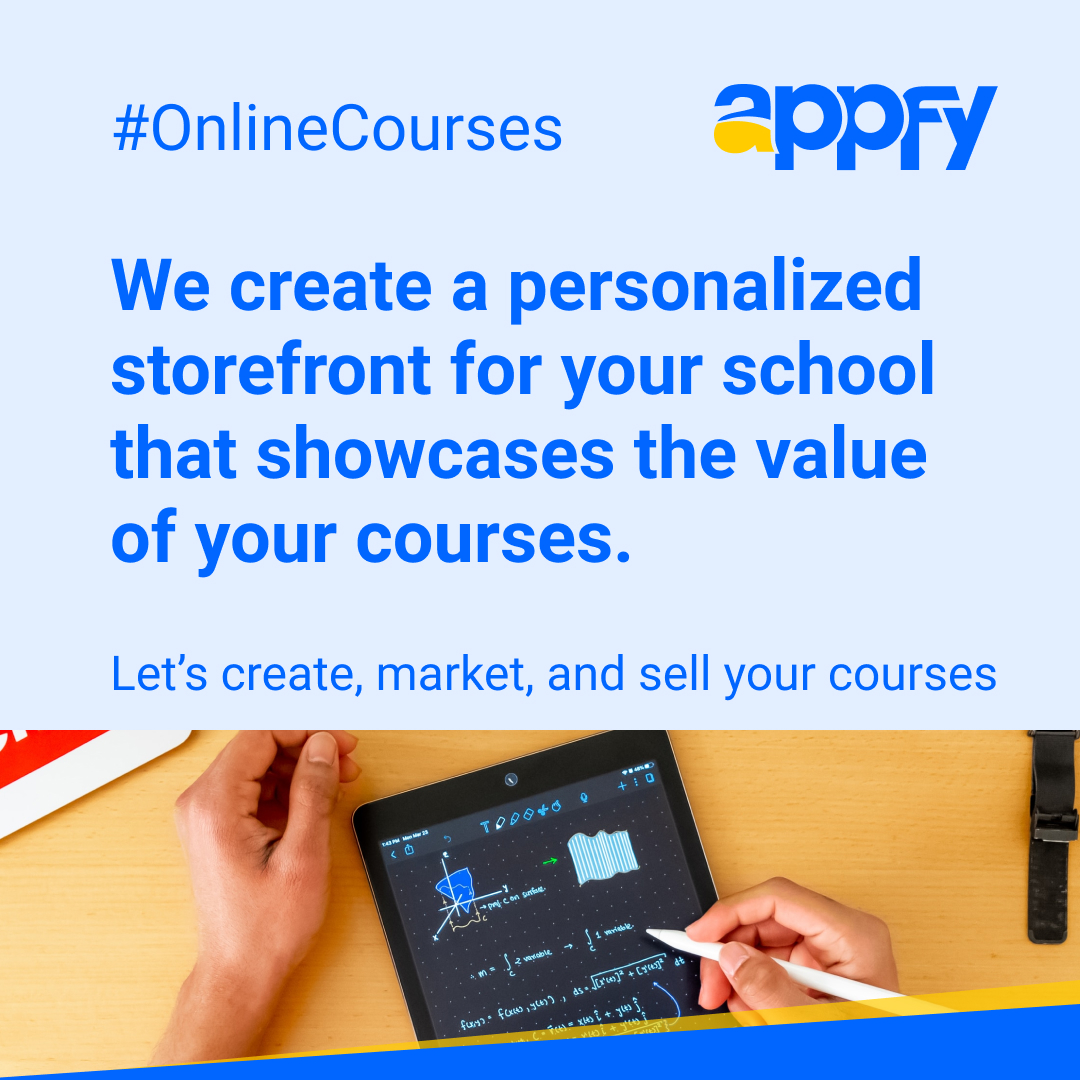 appfy's tweet photo. We create a personalized storefront for your school that showcases the value of your courses. Let’s create, market, and sell your courses. #online #course #marketing #seo #1stpage #ranking #appfy #marketing #campaign #locallisting #searchengineoptimization https://t.co/cCqwnz3aEW