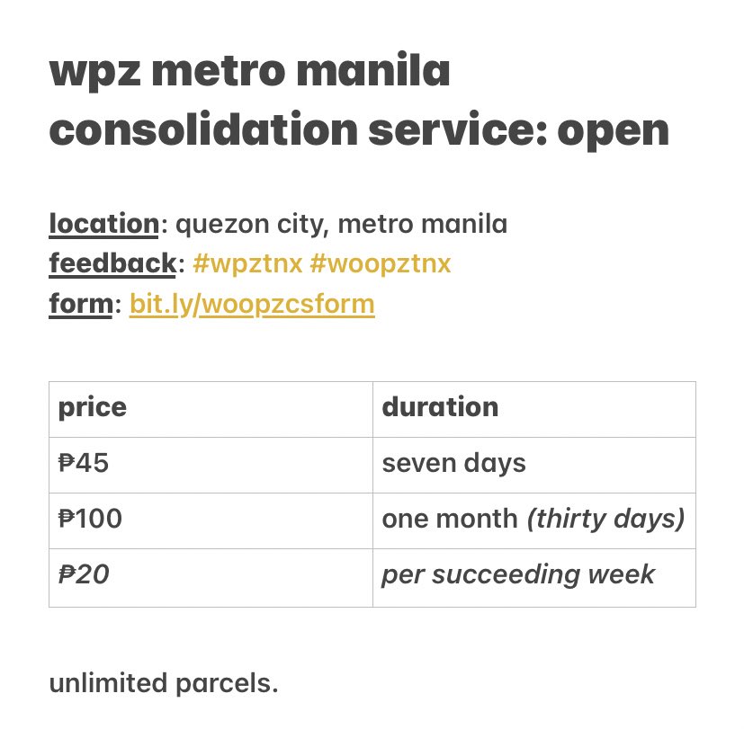 woopzhaul's tweet photo. ❝ metro manila consol mm package consolidation service [january 2022: open.]

𓂋 php 100 / month 🥛
𓂋 form: https://t.co/77cwHIffDD
𓂋 read: https://t.co/3JObVsiZ02
𓂋 feedback: #woopzkeeps #wpzkeeps

please send me a message before filling out the form. https://t.co/8HkhiT18ZV
