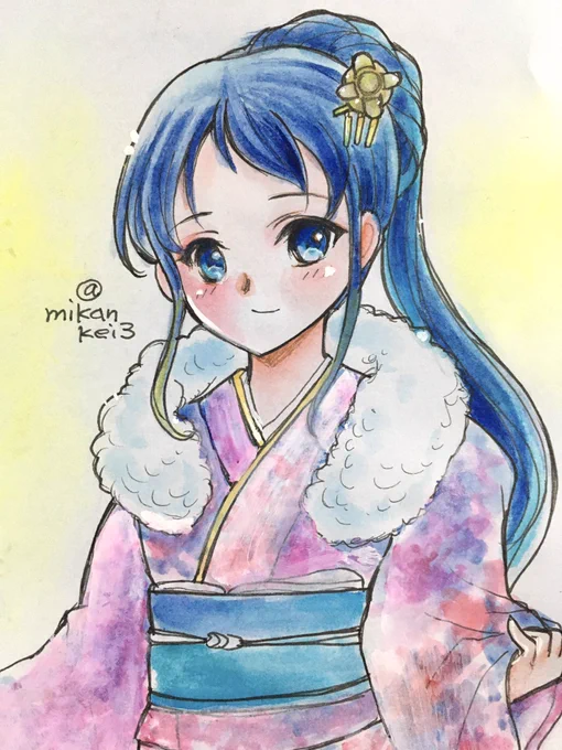 慣れない晴れ着にちょっと緊張してる五月雨ちゃん♪ #艦これ版深夜の真剣お絵描き60分一本勝負 #艦これ版真剣お絵描き60分一本勝負_20220103 #五月雨 #艦これ 