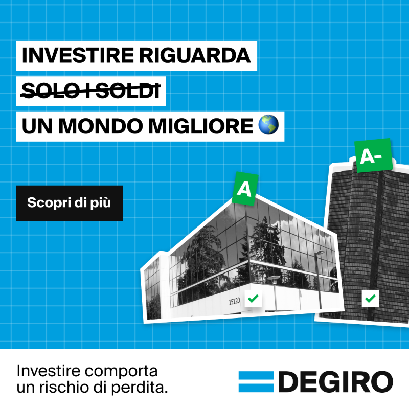 DEGIRO's tweet photo. Offriamo valutazioni ESG gratuite per aiutarti a scegliere le aziende che corrispondono ai tuoi valori. 

Basta toccare e scambiare. DEGIRO intoduce lo zero. Su azioni USA, azioni italiane e tutti gli ETF.

Escluse le spese di gestione e di borsa.